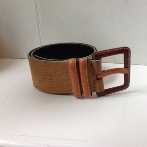 ECHO Brown Leather Belt Croco Saddle Wide